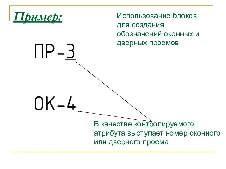 Пример: Использование блоков для создания обозначений оконных и дверных проемов. В качестве