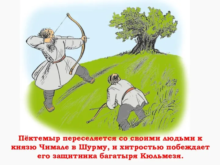 Пёктемыр переселяется со своими людьми к князю Чимале в Шурму, и хитростью