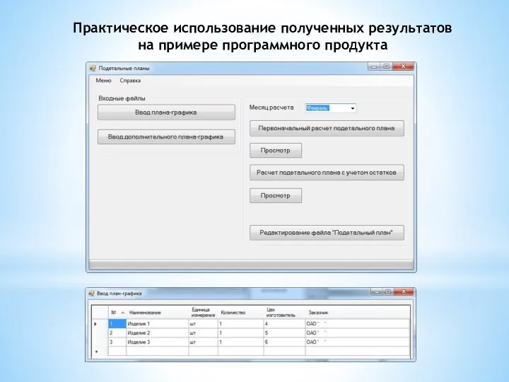 Практическое использование полученных результатов на примере программного продукта