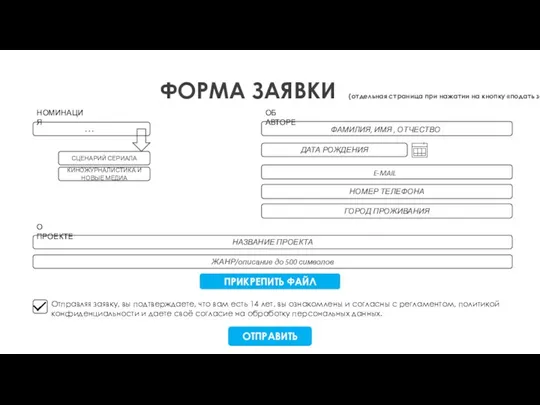ФОРМА ЗАЯВКИ (отдельная страница при нажатии на кнопку «подать заявку») …. НОМИНАЦИЯ