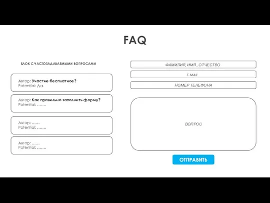 FAQ Автор: Участие бесплатное? Potential: Да. Автор: Как правильно заполнить форму? Potential: