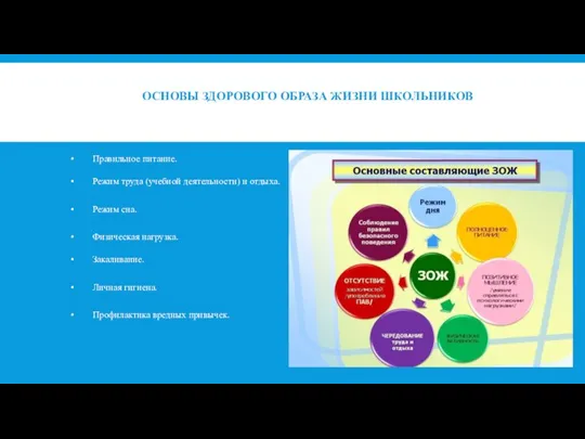 ОСНОВЫ ЗДОРОВОГО ОБРАЗА ЖИЗНИ ШКОЛЬНИКОВ • Правильное питание. • Режим труда (учебной