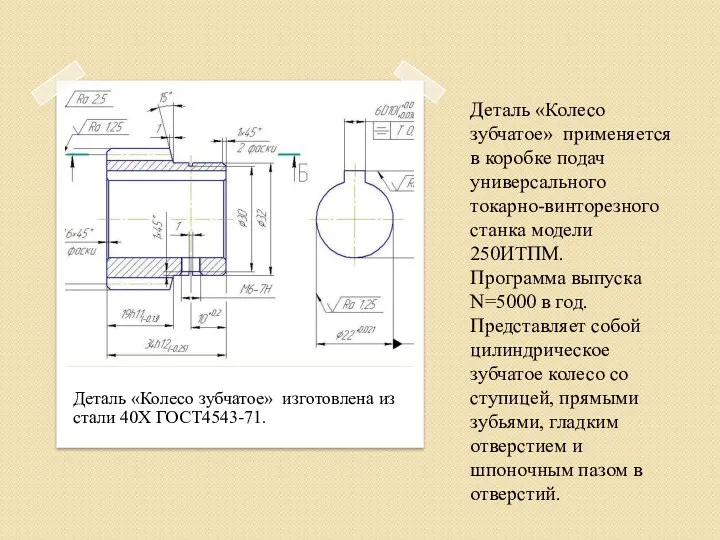 Деталь «Колесо зубчатое» применяется в коробке подач универсального токарно-винторезного станка модели 250ИТПМ.