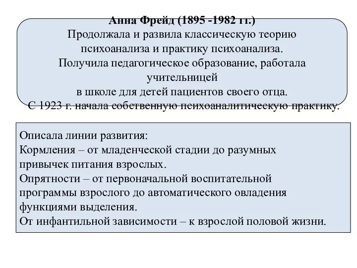 Описала линии развития: Кормления – от младенческой стадии до разумных привычек питания