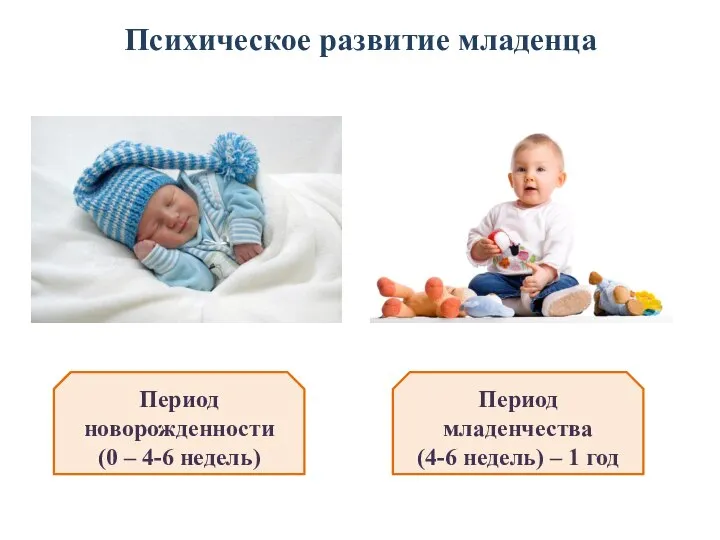 Психическое развитие младенца Период новорожденности (0 – 4-6 недель) Период младенчества (4-6 недель) – 1 год