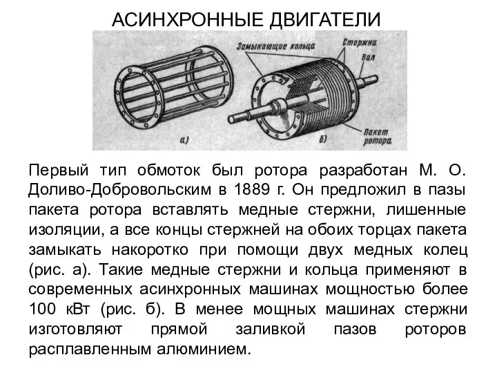 Первый тип обмоток был ротора разработан М. О. Доливо-Добровольским в 1889 г.