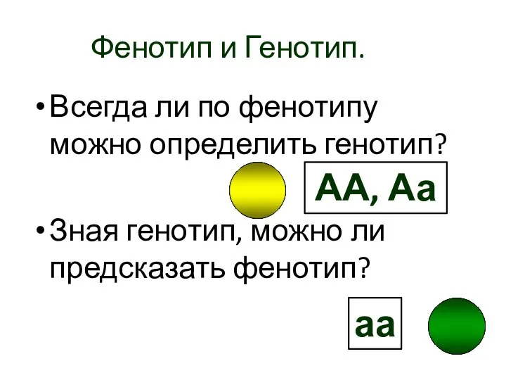 Фенотип и Генотип. Всегда ли по фенотипу можно определить генотип? Зная генотип,