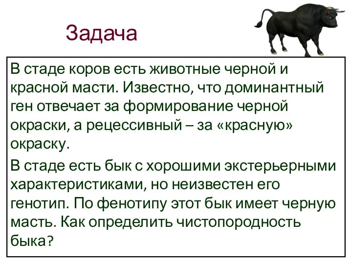 Задача В стаде коров есть животные черной и красной масти. Известно, что