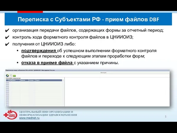 Переписка с Субъектами РФ - прием файлов DBF организация передачи файлов, содержащих