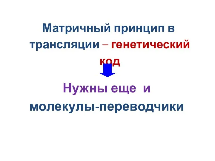 Нужны еще и молекулы-переводчики Матричный принцип в трансляции – генетический код