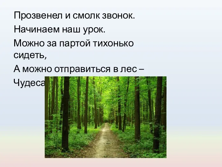 Прозвенел и смолк звонок. Начинаем наш урок. Можно за партой тихонько сидеть,