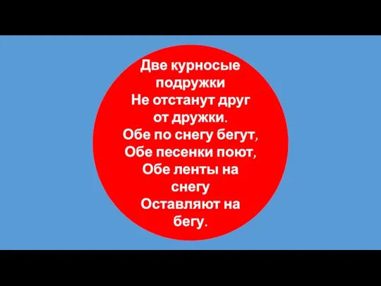 Две курносые подружки Не отстанут друг от дружки. Обе по снегу бегут,