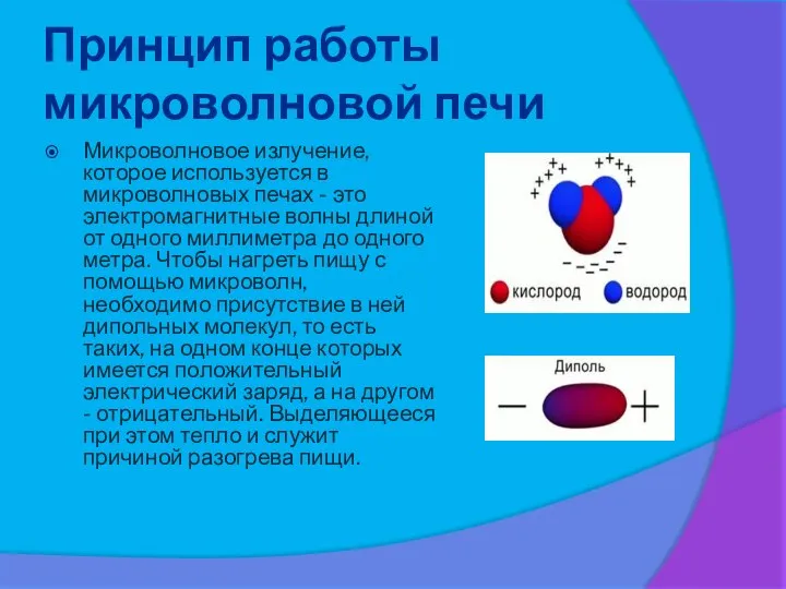 Принцип работы микроволновой печи Микроволновое излучение, которое используется в микроволновых печах -