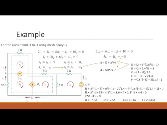 Example For the circuit, find i1 to i4 using mesh analysis i3