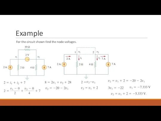 Example For the circuit shown find the node voltages.