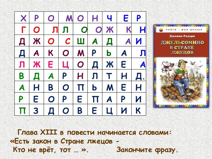 Глава XIII в повести начинается словами: «Есть закон в Стране лжецов -