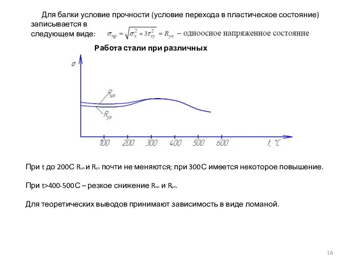 Для балки условие прочности (условие перехода в пластическое состояние) записывается в следующем