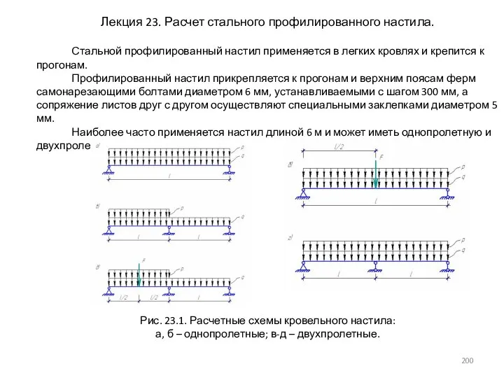 Лекция 23. Расчет стального профилированного настила. Стальной профилированный настил применяется в легких