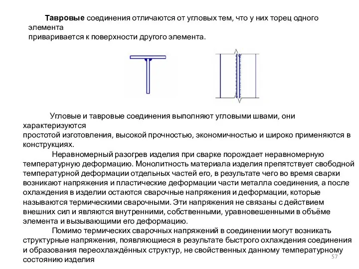 Тавровые соединения отличаются от угловых тем, что у них торец одного элемента