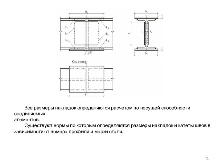 Все размеры накладок определяются расчетом по несущей способности соединяемых элементов. Существуют нормы