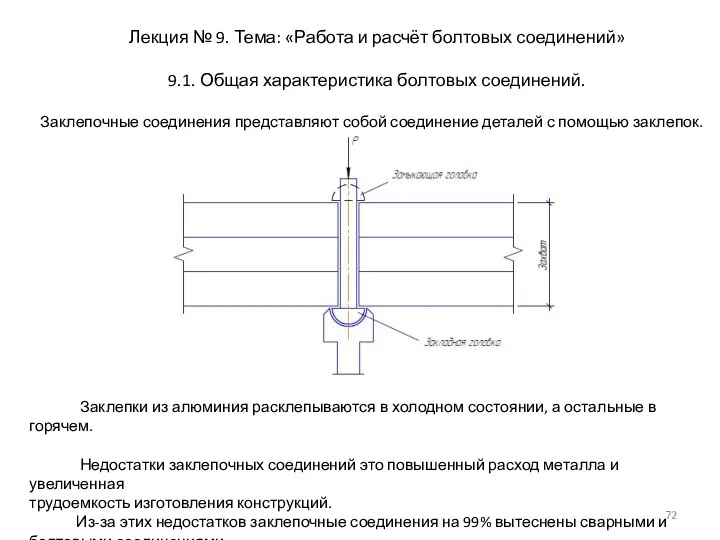 Лекция № 9. Тема: «Работа и расчёт болтовых соединений» 9.1. Общая характеристика