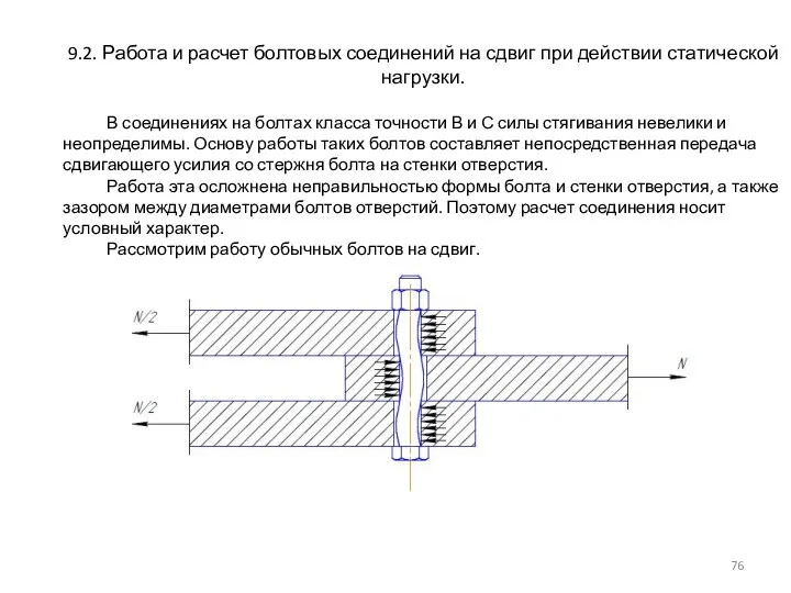 9.2. Работа и расчет болтовых соединений на сдвиг при действии статической нагрузки.