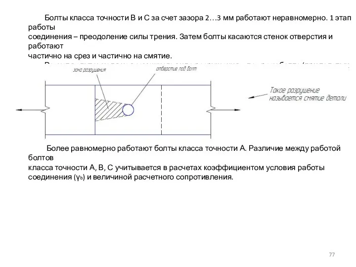 Болты класса точности В и С за счет зазора 2…3 мм работают