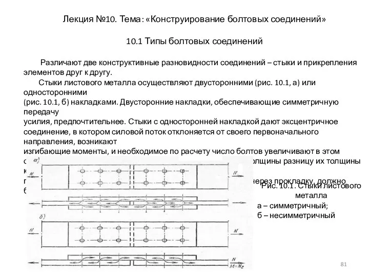 Лекция №10. Тема: «Конструирование болтовых соединений» 10.1 Типы болтовых соединений Различают две