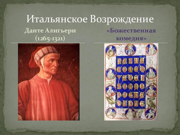 Данте Алигьери (1265-1321) Итальянское Возрождение «Божественная комедия»