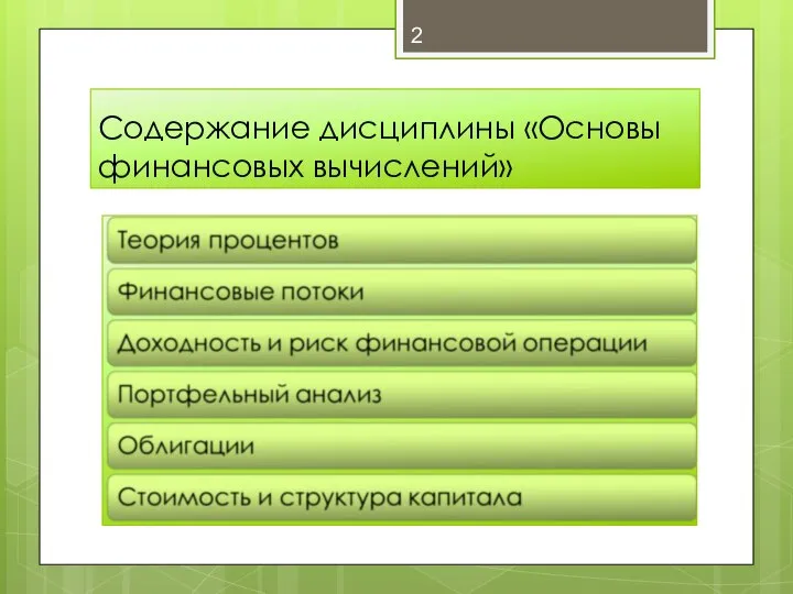 Содержание дисциплины «Основы финансовых вычислений»