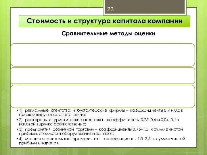 Стоимость и структура капитала компании Сравнительные методы оценки