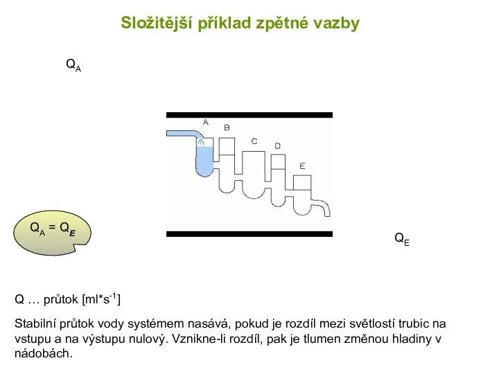 Složitější příklad zpětné vazby Stabilní průtok vody systémem nasává, pokud je rozdíl