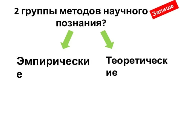 2 группы методов научного познания? Эмпирические Теоретические Запишем