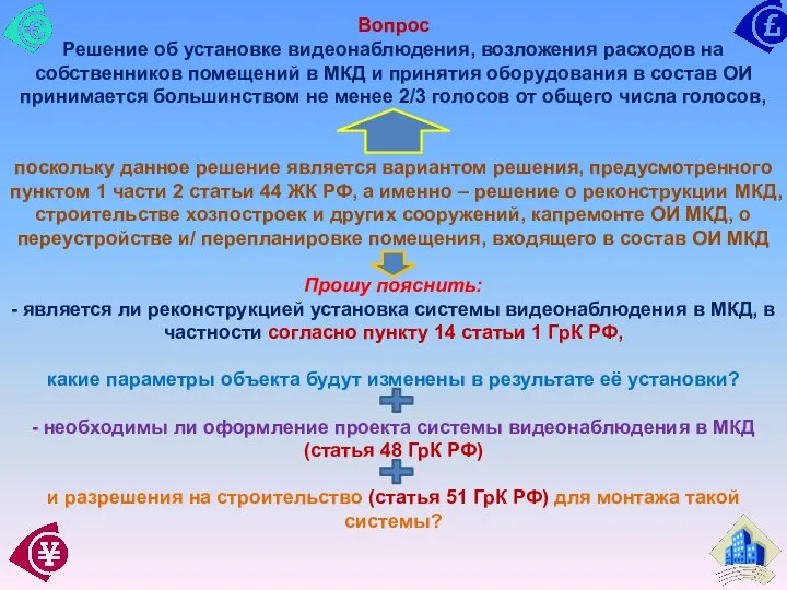 Вопрос Решение об установке видеонаблюдения, возложения расходов на собственников помещений в МКД