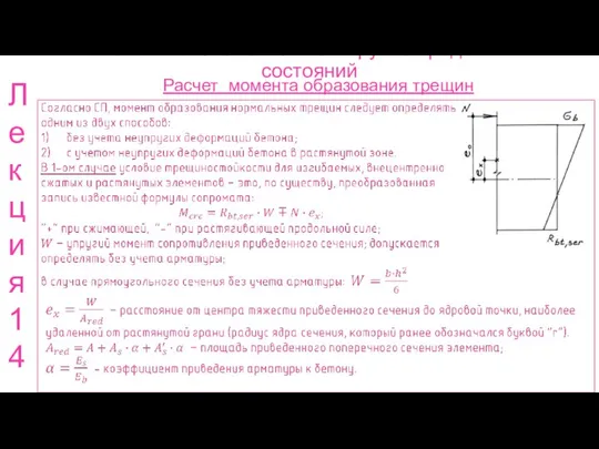 Расчет ж.б. элементов по 2 группе предельных состояний Расчет момента образования трещин Лекция 14