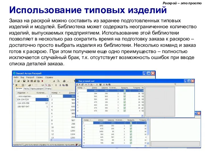 Раскрой – это просто Использование типовых изделий Заказ на раскрой можно составить