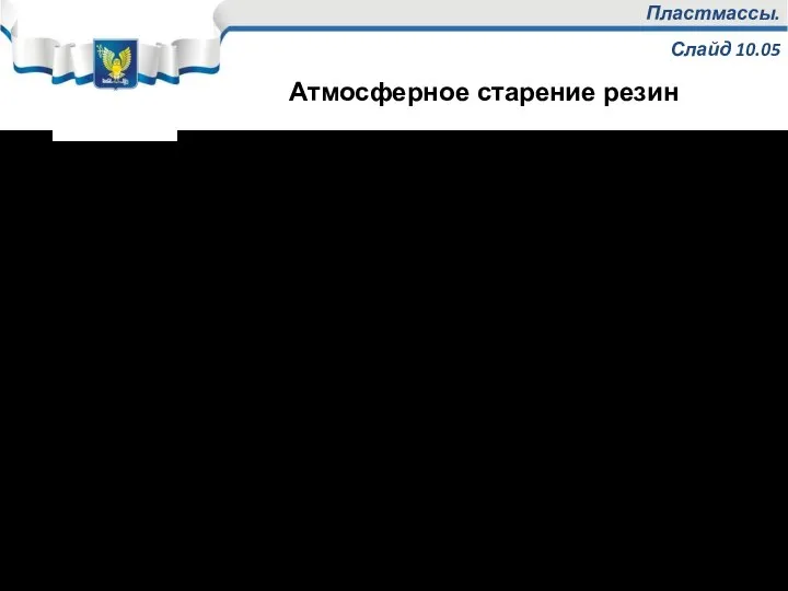 Пластмассы. Слайд 10.05 Световое старение К световому старению каучуки очень неустойчивы, резины