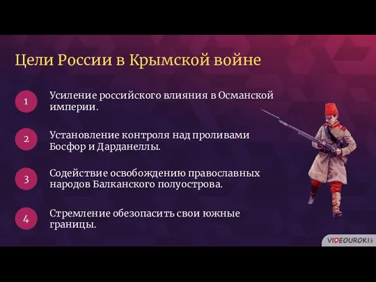 Цели России в Крымской войне Усиление российского влияния в Османской империи. 1