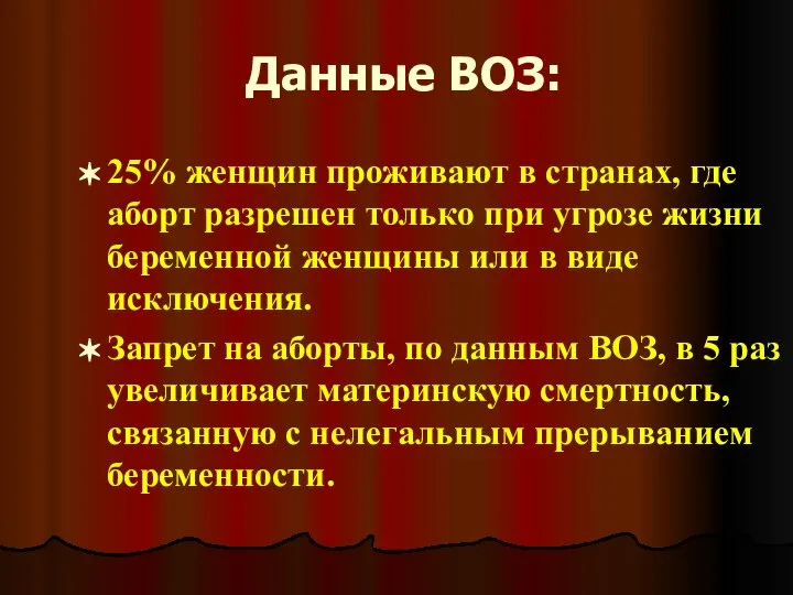 Данные ВОЗ: 25% женщин проживают в странах, где аборт разрешен только при