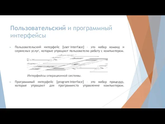 Пользовательский и программный интерфейсы Пользовательский интерфейс [user interface] – это набор команд