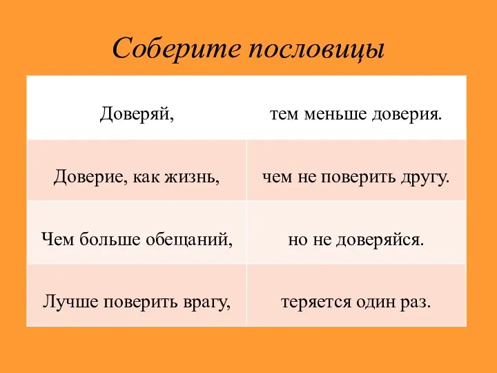 Соберите пословицы