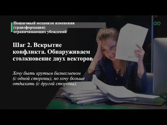 Шаг 2. Вскрытие конфликта. Обнаруживаем столкновение двух векторов Хочу быть крутым бизнесменом