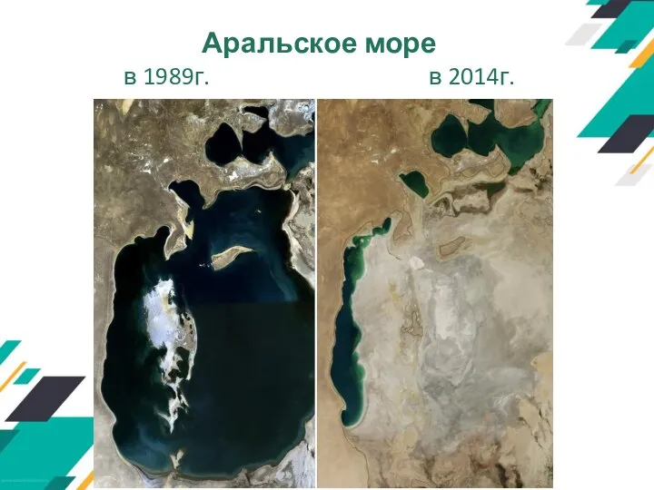 Аральское море в 1989г. в 2014г.