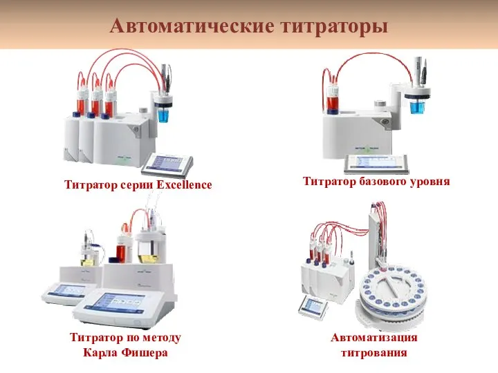 Автоматические титраторы Титратор серии Excellence Титратор базового уровня Титратор по методу Карла Фишера Автоматизация титрования