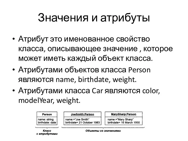 Значения и атрибуты Атрибут это именованное свойство класса, описывающее значение , которое