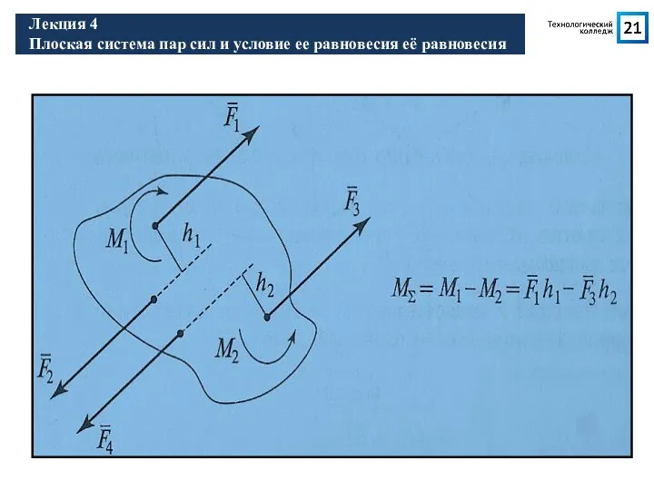 Лекция 1 Введение. Основные понятия Лекция 4 Плоская система пар сил и