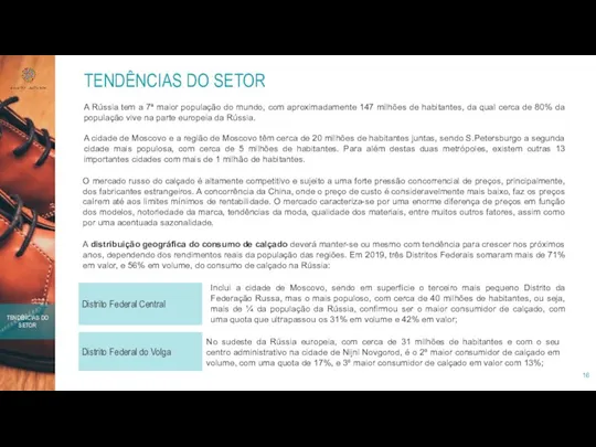 TENDÊNCIAS DO SETOR A Rússia tem a 7ª maior população do mundo,