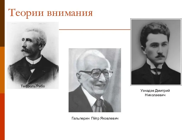 Теории внимания Теодюль Рибо Узнадзе Дмитрий Николаевич Гальперин Пётр Яковлевич