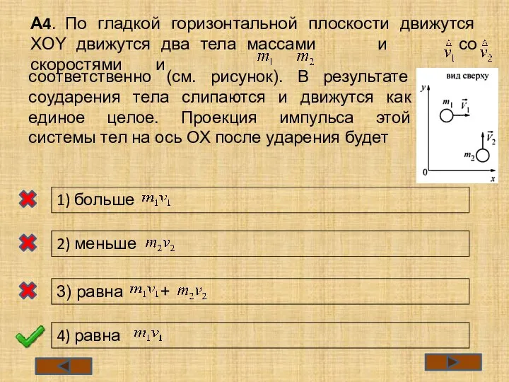 А4. По гладкой горизонтальной плоскости движутся XOY движутся два тела массами и