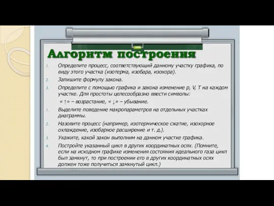 Алгоритм построения Определите процесс, соответствующий данному участку графика, по виду этого участка